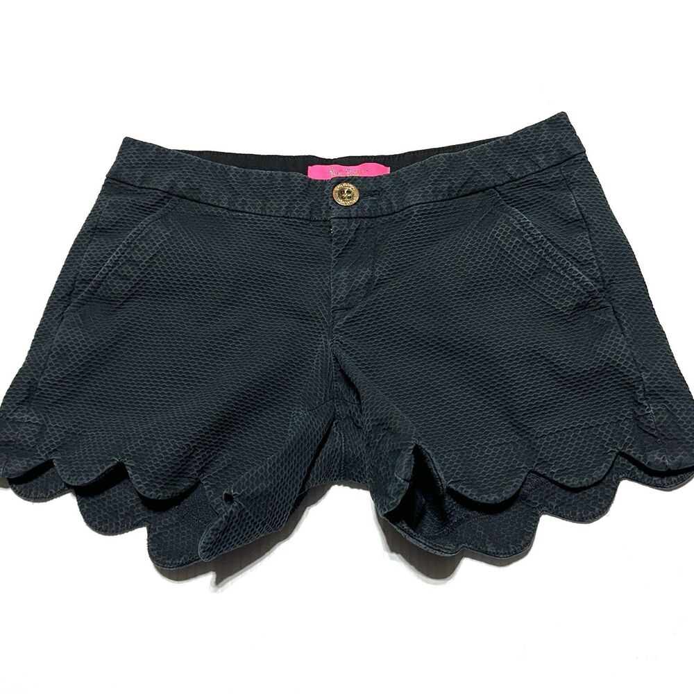 Lilly Pulitzer Solid Faded Black Buttercup Cotton Shorts Scalloped Hem Size 00